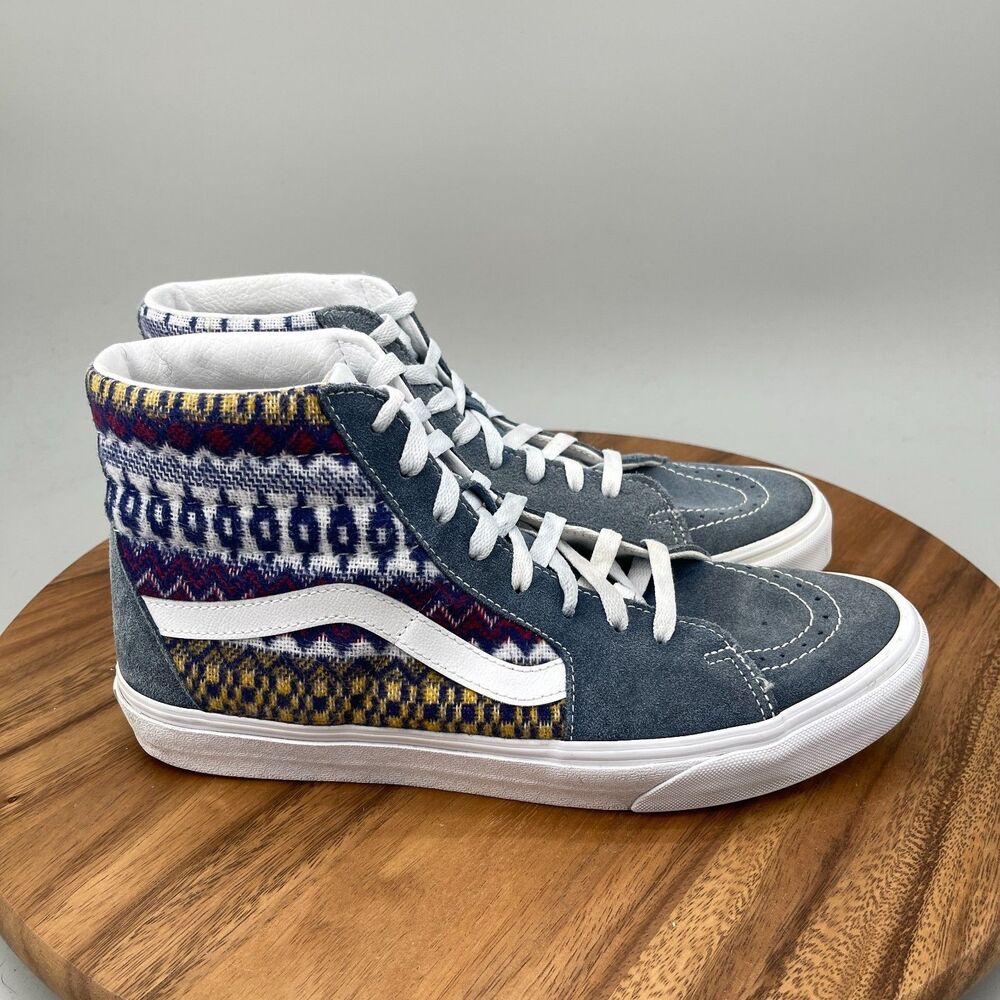 Vans Sk8-Hi Shoes Mens Size 11 Fair Isle Blue Suede Casual Skate Aztec Sneakers